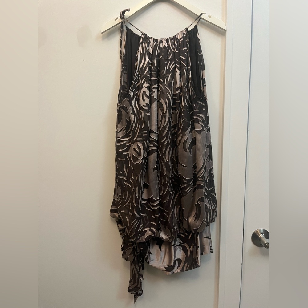 BCBGMaxAzria Metallic Plum Fairy Floral Patterned Dress